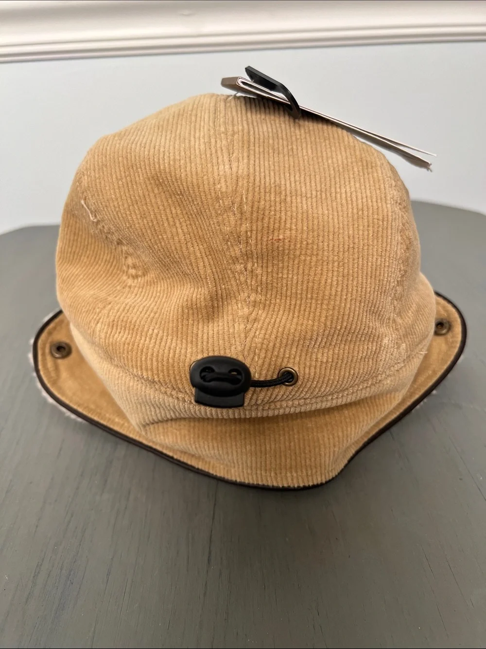 Scala Corduroy Earflap Cap in Tan with Cream Shearling